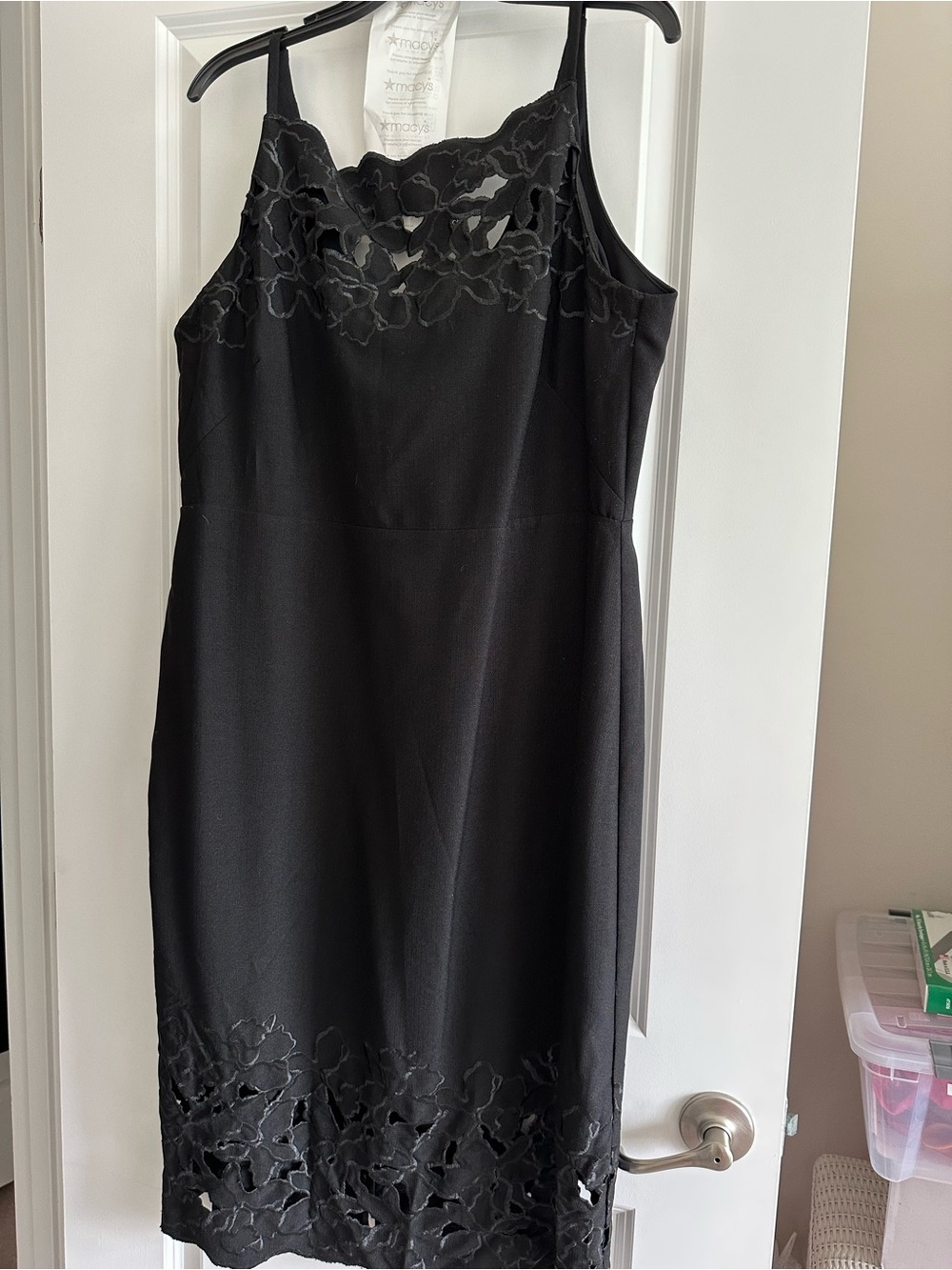 Donna Karan Black Midi Dress with Floral Cutout Trim